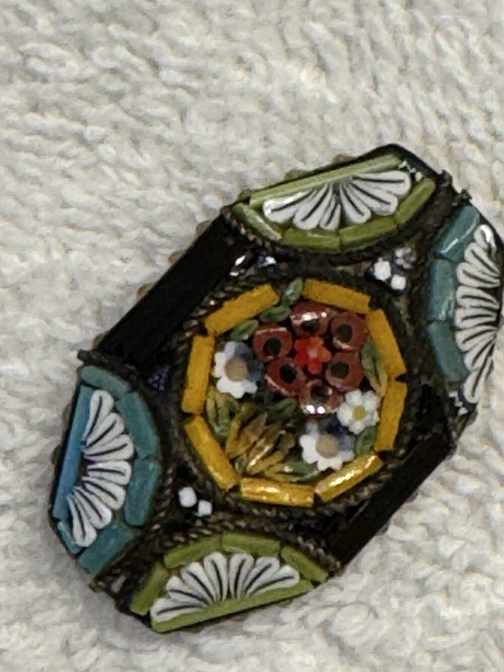 Antique Italian Micro Mosaic Millefiori Floral Octagon Brooch Pin - No Clasp